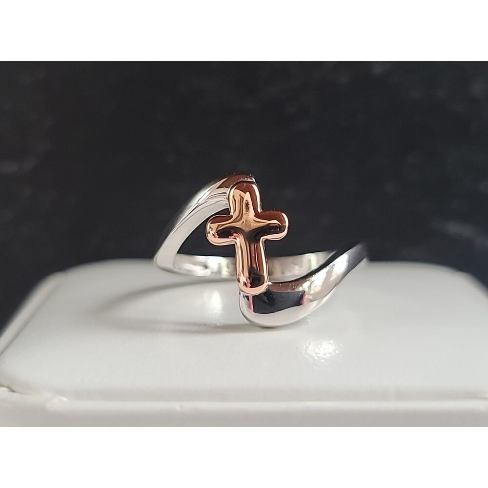 925 Sterling Silver Gold Tone Cross Ring Vintage, SIZE US 6.25